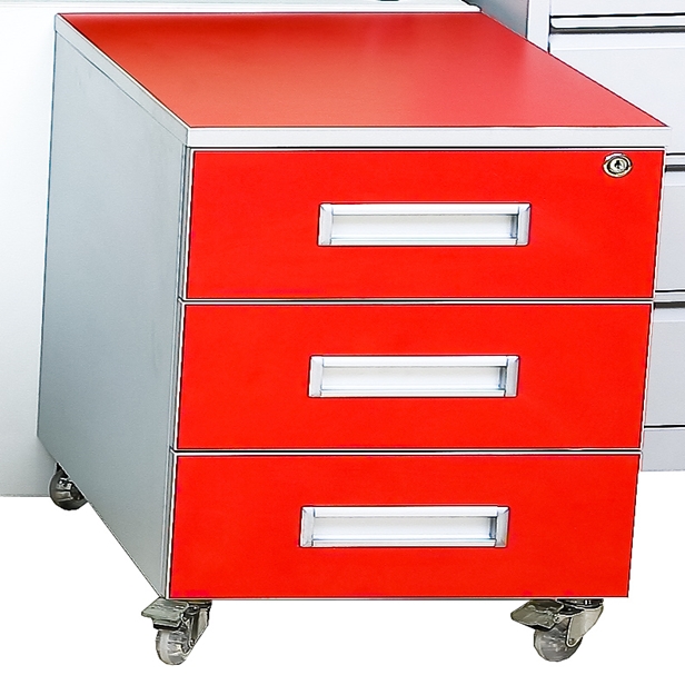 Metalni mobilni ladiÄar crvene boje sa ukopnim ruÄkicama.